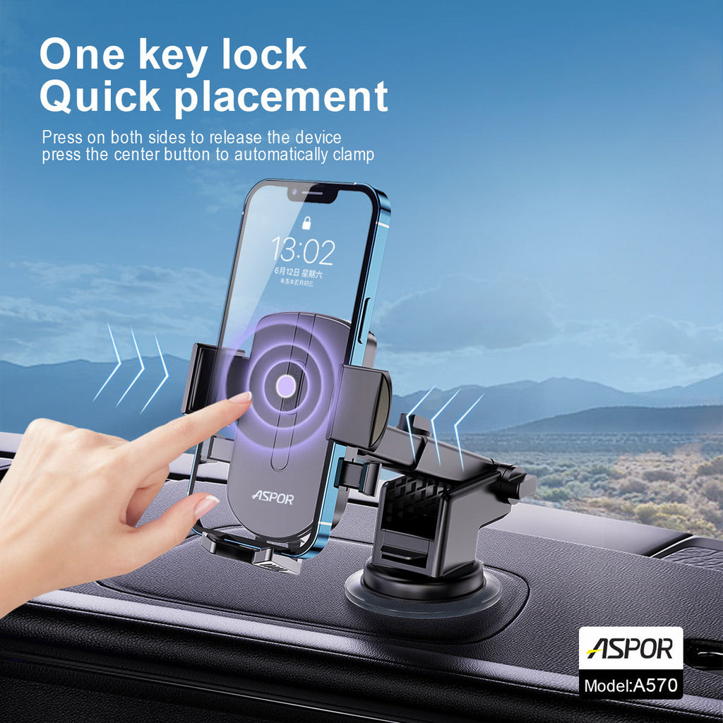 ASPOR A570 Universal Car Phone Holder – Secure Suction Cup Mount for Dashboard & Windshield