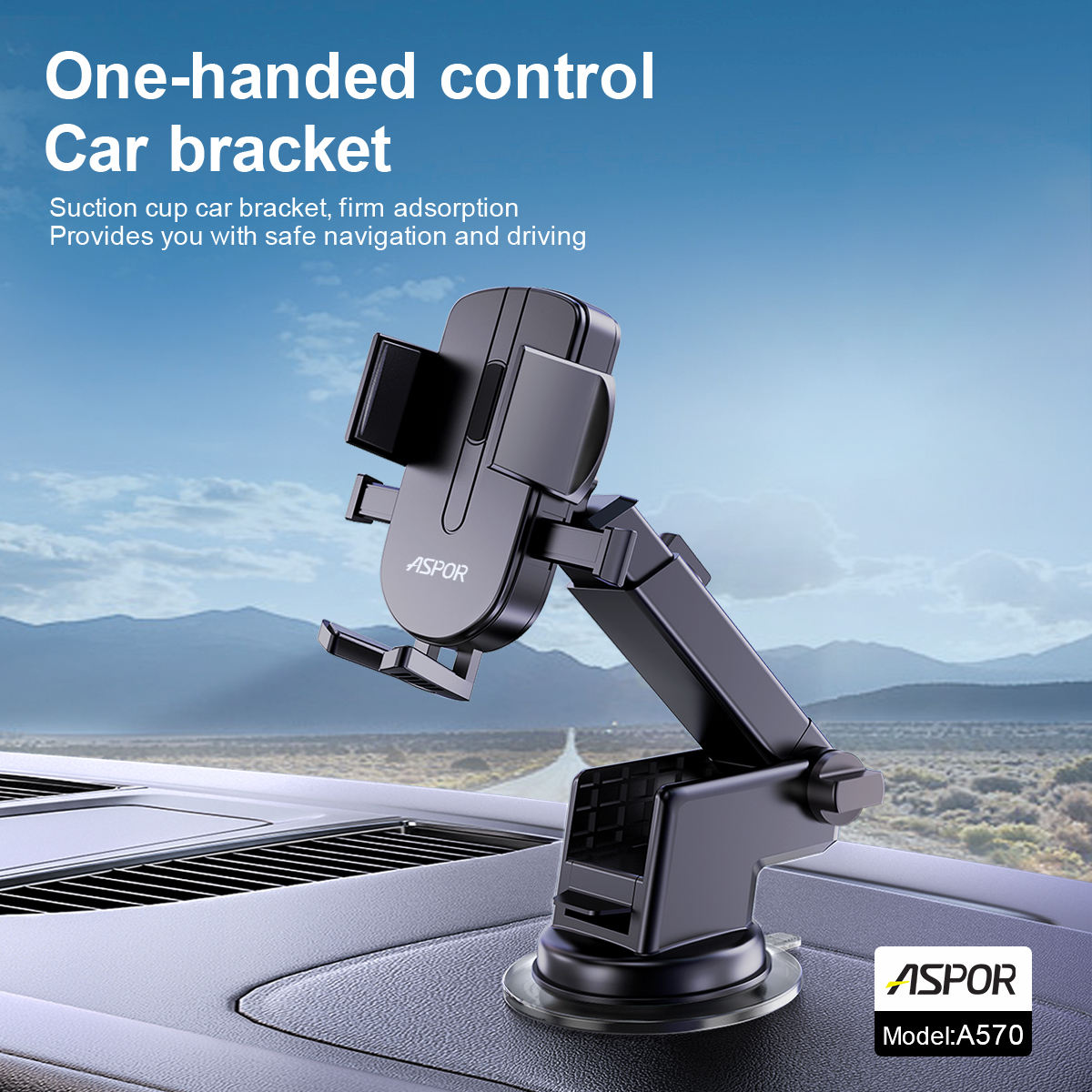 ASPOR A570 Universal Car Phone Holder – Secure Suction Cup Mount for Dashboard & Windshield